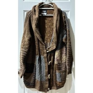 Roberta Freymann Women's Cardigan Sweater Size L Brown 100% Wool Hand Knit Boho